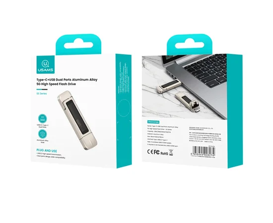 Флеш накопичувач USAMS US-ZB276 USB3.2+Type-C GEN1 Dual Ports Aluminum Alloy 5G Flash Drive 512Gb Silver