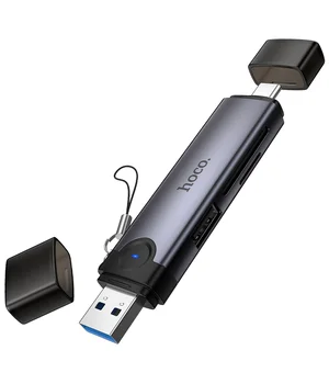 Картридер Hoco HB56 Victory 5in1 Type-C/USB2.0 to SD/TF3.0 + USB 2.0 Metal gray