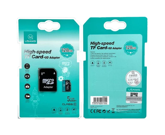 Карта памяти USAMS US-ZB269 TF High Speed Card 128 Gb + adapter Green