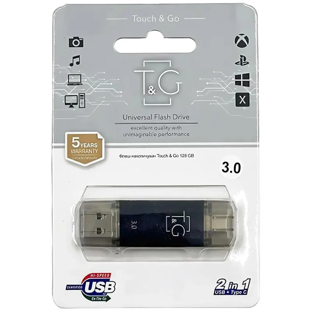 Флеш-накопитель T&G 009 Star Series 2in1 USB 3.0 (USB-A/C) &mdash; 256GB Черный