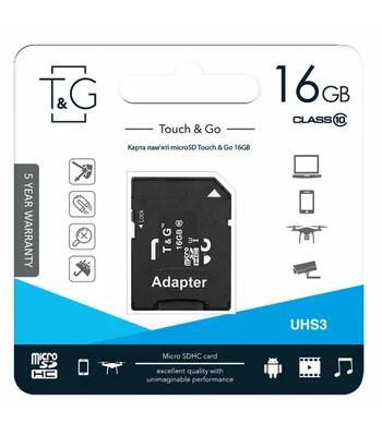 Карта памяти T&G (UHS-3) microSDHC Class 10 - 16GB (с адаптером) Черный