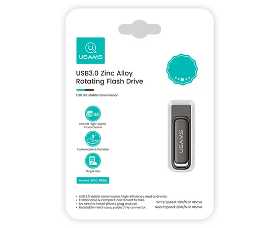Флеш накопитель USAMS US-ZB338 USB3.0 Zinc Alloy Flash Drive 128Gb Tarnish