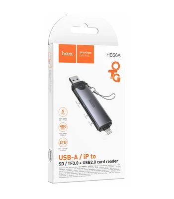 Картридер Hoco HB56A Victory 5in1 Lightning/USB2.0 to SD/TF3.0 + USB 2.0 Metal gray