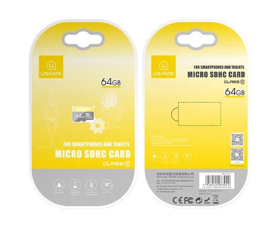 Карта памяти USAMS US-ZB095 TF High Speed Card 64 Gb (по adapter) Yellow