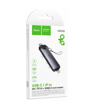 Картридер Hoco HB56B Victory 5in1 Type-C/Lightning to SD/TF3.0 + USB 2.0 Metal gray