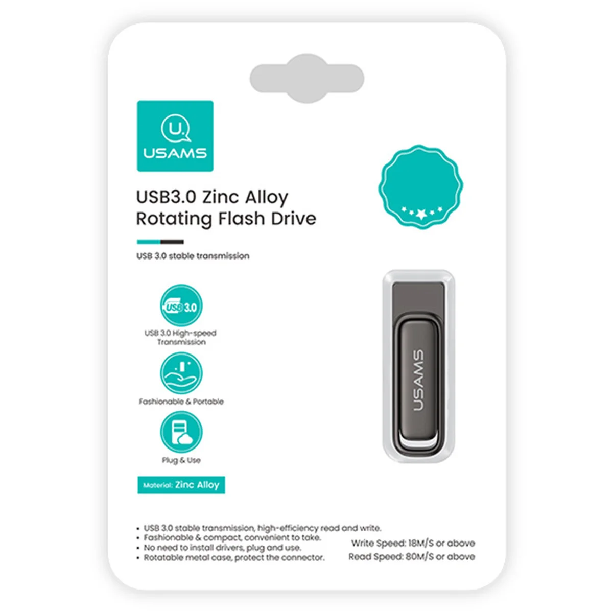 Флеш накопитель USAMS US-ZB339 USB3.0 Zinc Alloy Flash Drive 256Gb Tarnish