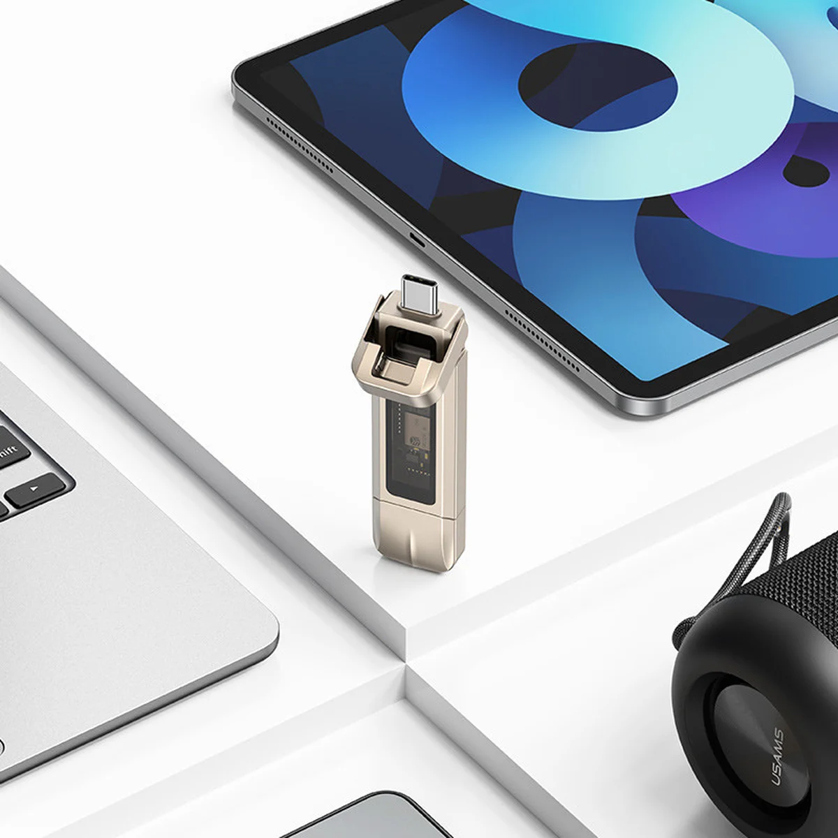 Флеш накопитель USAMS US-ZB275 USB3.2+Type-C GEN1 Dual Ports Aluminum Alloy 5G Flash Drive 256Gb Silver