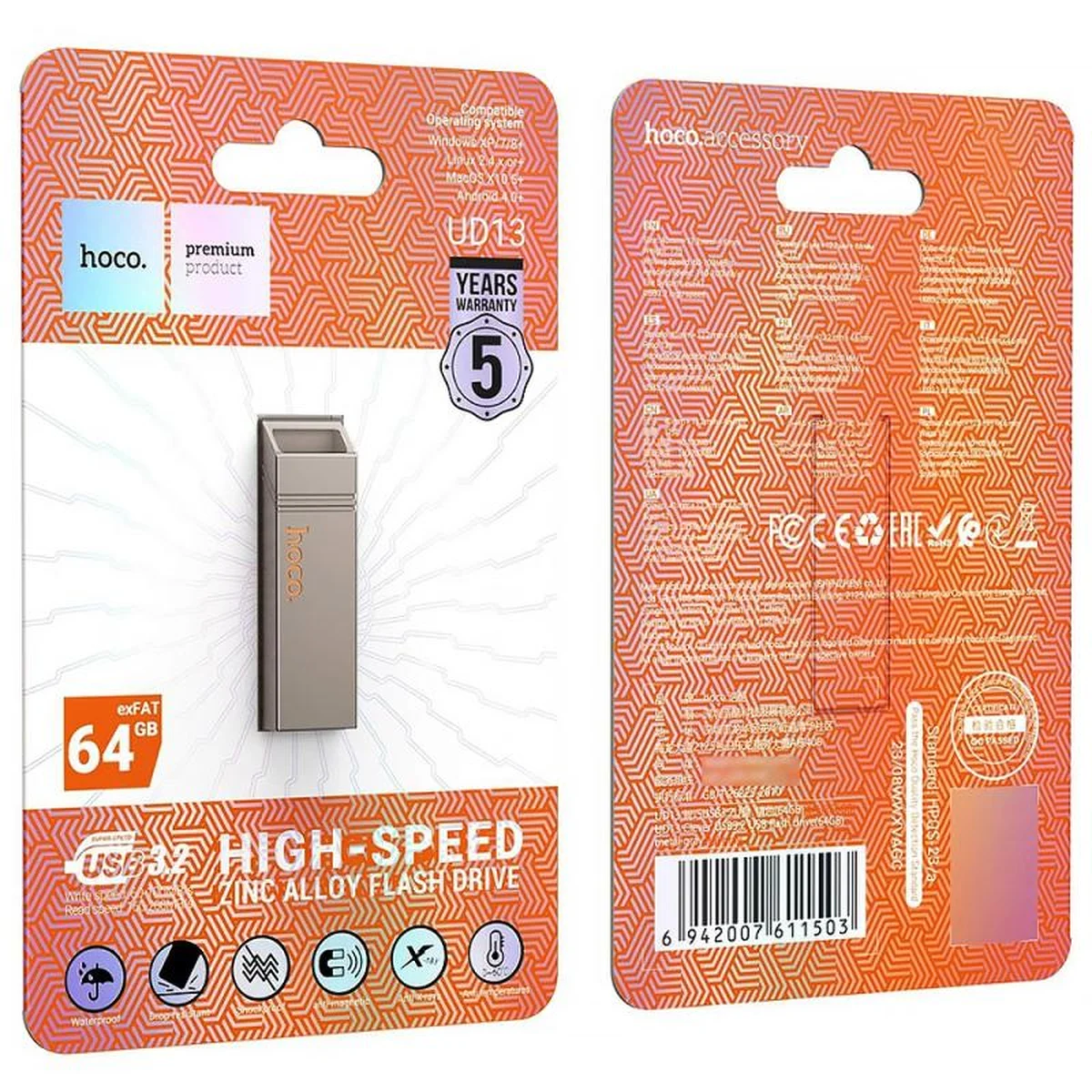 Флеш-накопитель Hoco UD13 USB3.2 - 64GB Gray