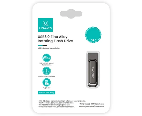 Флеш накопитель USAMS US-ZB333 USB3.0 Zinc Alloy Rotating Flash Drive 128Gb Tarnish