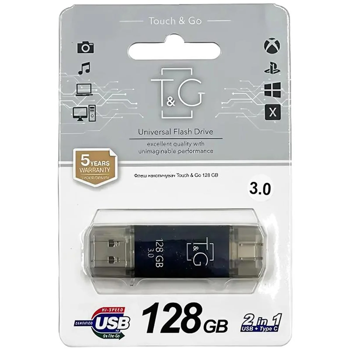 Флеш-накопитель T&G 009 Star Series 2in1 USB 3.0 (USB-A/C) &mdash; 128GB Черный