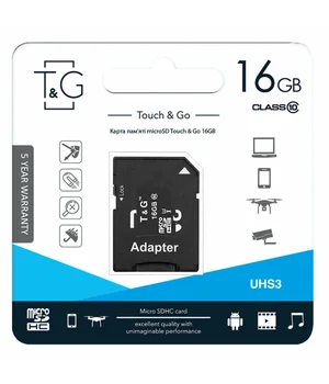 Карта памяти T&G (UHS-3) microSDHC Class 10 - 16GB (с адаптером) Черный
