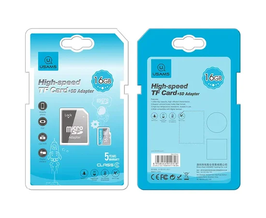 Карта пам'яті USAMS US-ZB117 TF High Speed Card 16 Gb + Adapter Blue