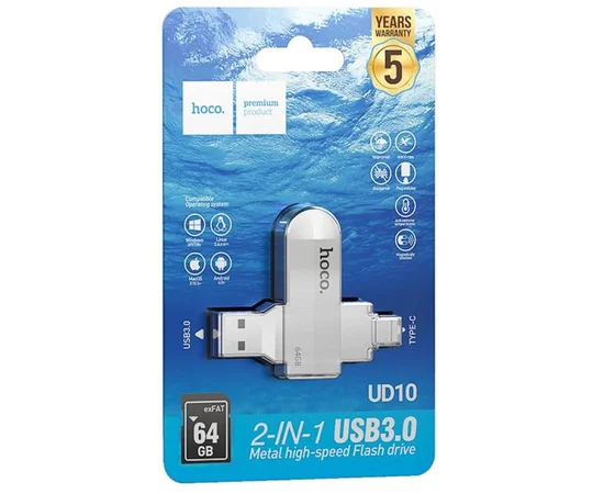 Флеш-накопитель Hoco UD10 Metal Flash 2in1 USB 3.0/Type-C - 64GB Gray