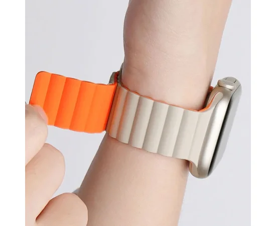 Ремінець BlueO Magnetic Silicone для Apple Watch 42(ser.1-3)/44/45/46/49mm White / Orange