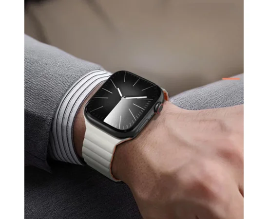 Ремінець BlueO Magnetic Silicone для Apple Watch 42(ser.1-3)/44/45/46/49mm White / Orange