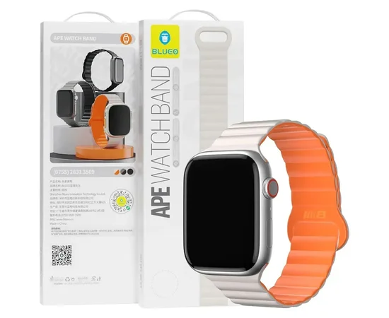 Ремінець BlueO Magnetic Silicone для Apple Watch 42(ser.1-3)/44/45/46/49mm White / Orange