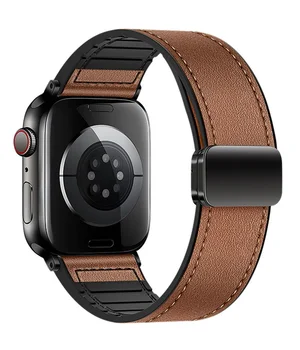 Ремешок Hoco WA34 Basic magnetic buckle silicone leather strap для Apple watch 44/45/46/49mm Brown