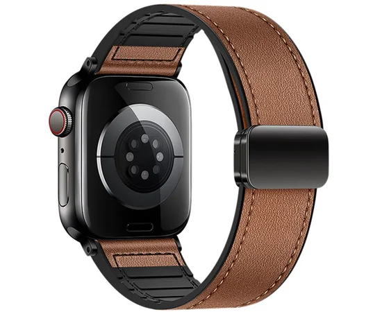 Ремешок Hoco WA34 Basic magnetic buckle silicone leather strap для Apple watch 44/45/46/49mm Brown