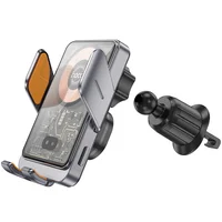 Автоутримувач із БЗУ Hoco HW7 Transparent Discovery Edition (air outlet) Metal gray