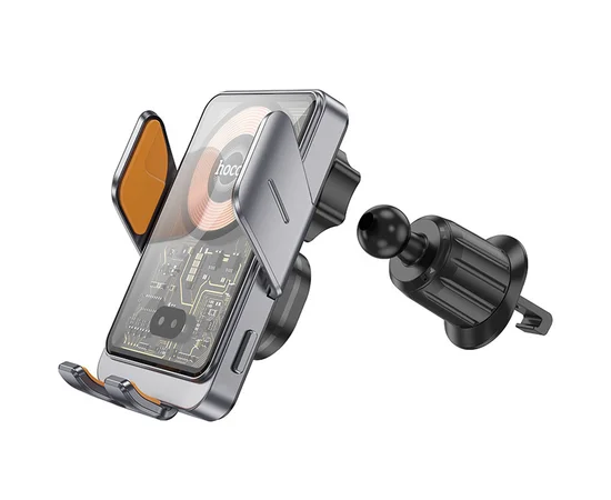 Автодержатель с БЗУ Hoco HW7 Transparent Discovery Edition (air outlet) Metal gray