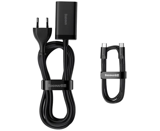СЗУ Baseus GaN3 Pro 2хType-C+2USB 65W EU (with Cable Type-C to Type-C 100W (20V/5A) 1m) (CCGP04) Black