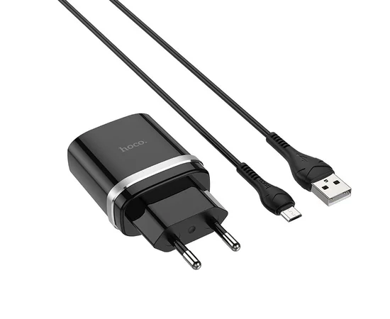 СЗУ Hoco C12Q Smart QC3.0 (1USB/3A) + MicroUSB Черный