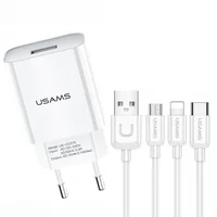 СЗУ USAMS-LT T18 Single USB Travel Charger (EU) + 3IN1 Charging Cable-U Turn Series Білий