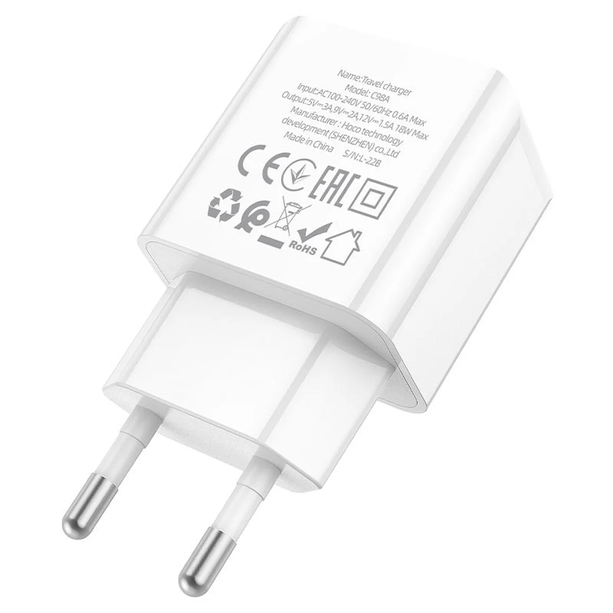 СЗУ Hoco C98A QC3.0 (1USB/3.0A) Белый