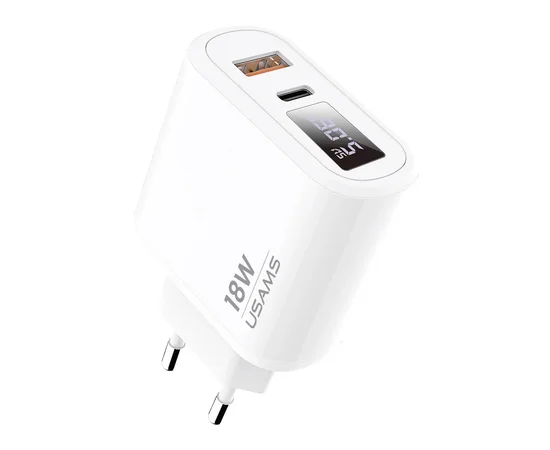 СЗУ Usams US-CC104 T30 QC3.0+PD3.0 Digital Display Белый