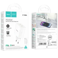 СЗУ Hoco C108A PD 35W (2 Type-C) + Type-C to Lightning White