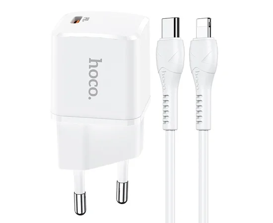 СЗУ HOCO N10 Starter single port PD 20W + Type-C to Lightning Белый
