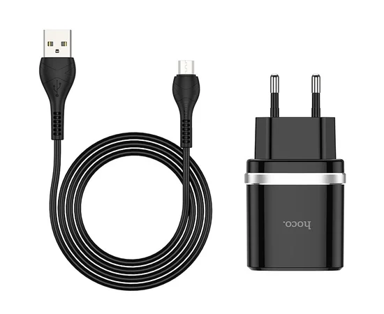 СЗУ Hoco C12Q Smart QC3.0 (1USB/3A) + MicroUSB Черный