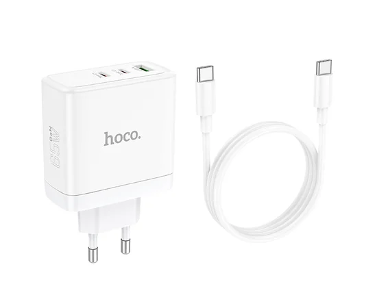СЗУ Hoco N30 Glory PD65W (2Type-C/1USB) + Type-C to Type-C White
