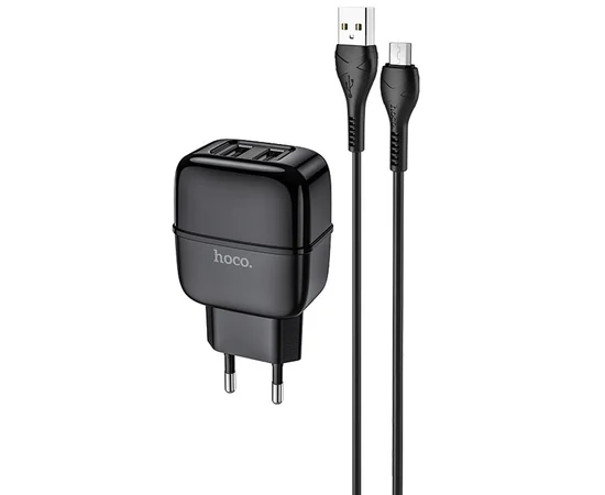 СЗУ Hoco C77A (2USB/2.4A) + MicroUSB Черный