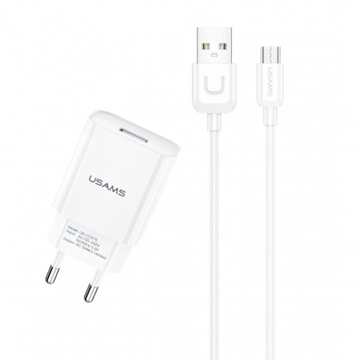 СЗУ USAMS T21 Charder kit - T18 single USB + Uturn MicroUSB cable Білий