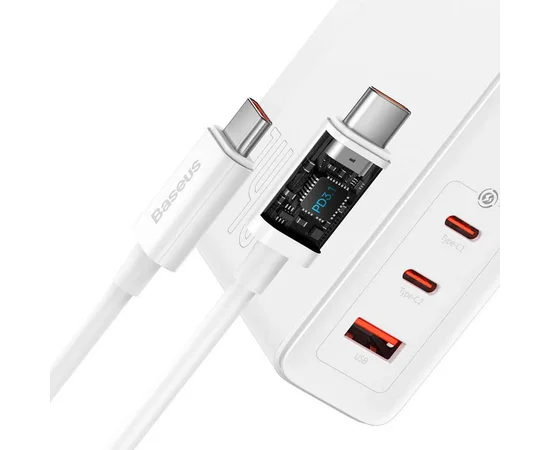 СЗУ Baseus GaN5 Pro 2Type-C+USB 140W EU (with Type-C to Type-C 140W (1m)) (CCGP100201) White
