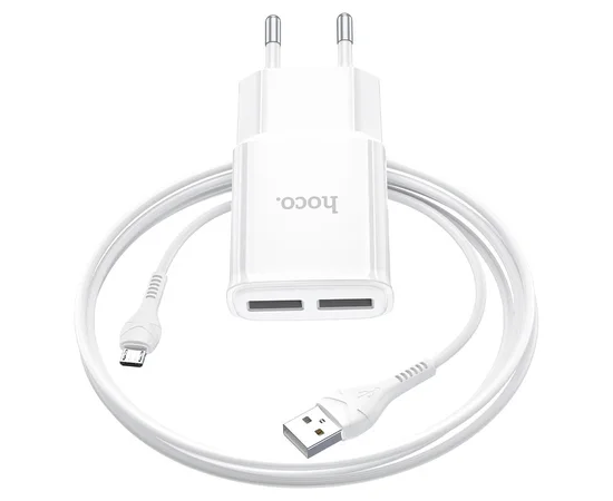СЗУ HOCO C88A (2USB/2.4A) + MicroUSB Белый