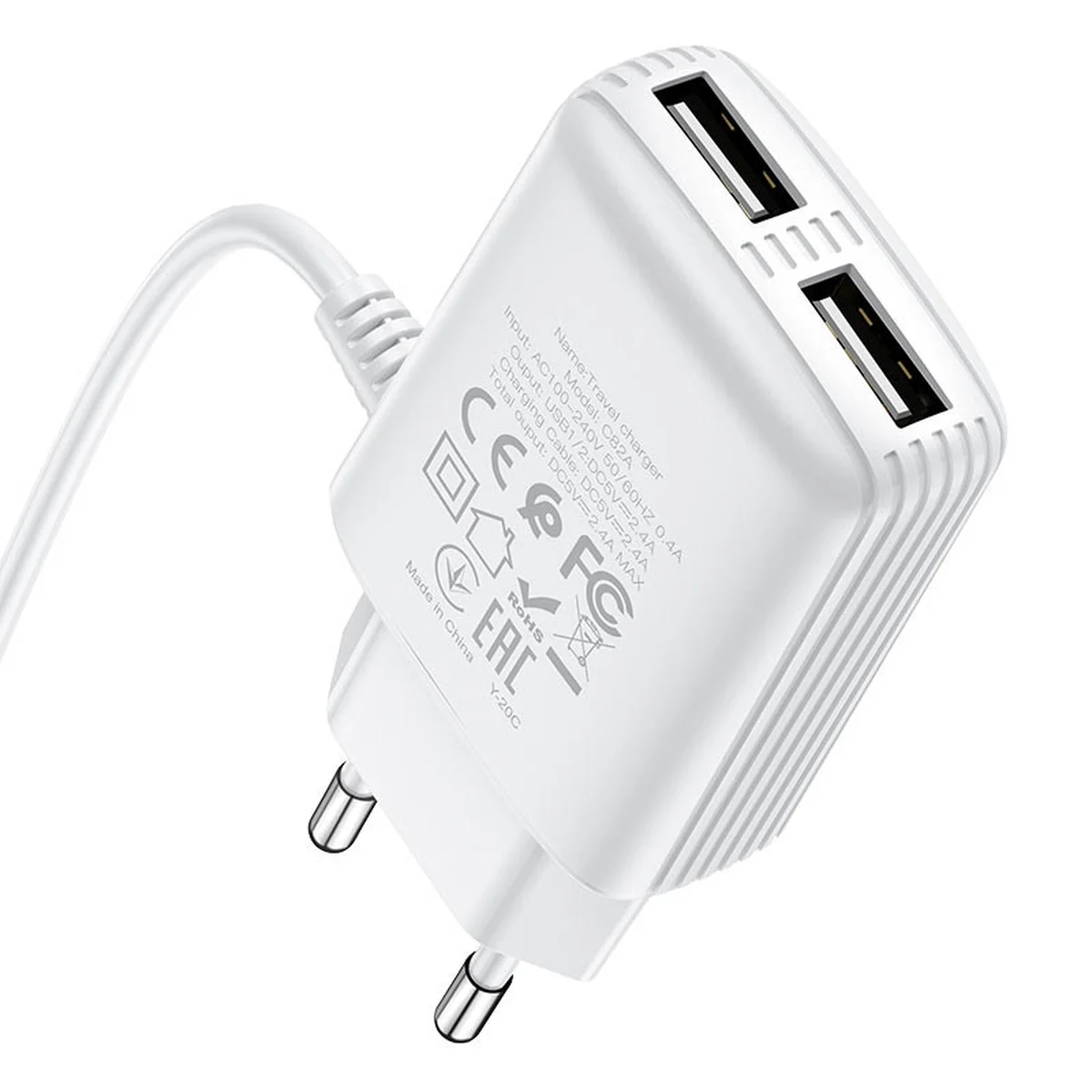 СЗУ HOCO C82A Real power dual port cable charger (for MicroUSB) (EU) Белый