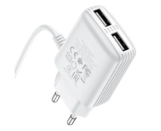 СЗУ HOCO C82A Real power dual port cable charger (for MicroUSB) (EU) Белый