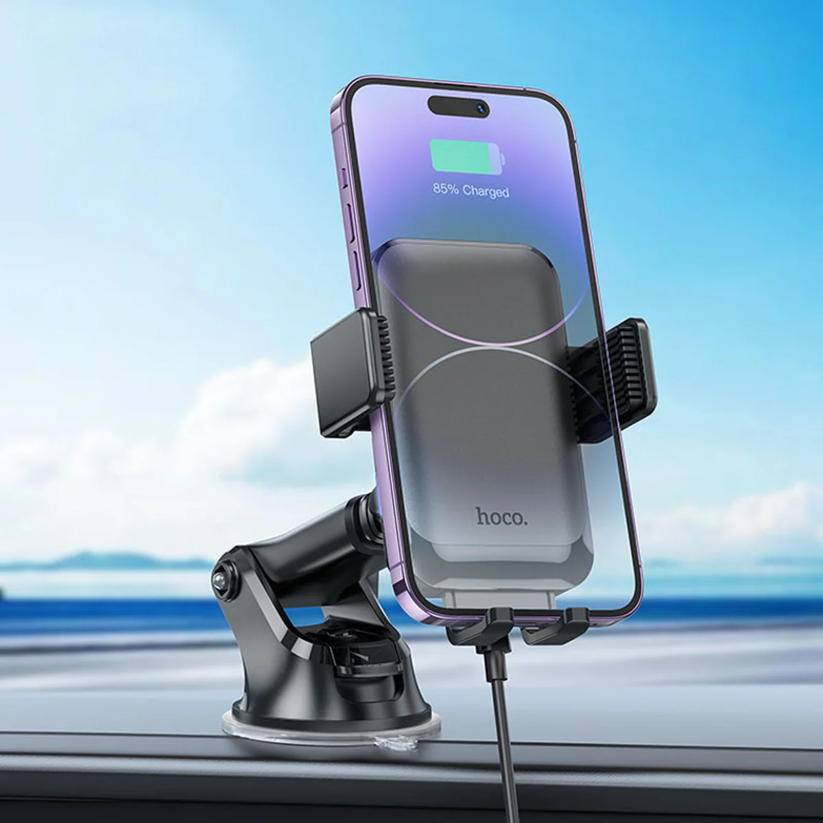 Автоутримувач із БЗУ Hoco HW9 Climber Black / Gray