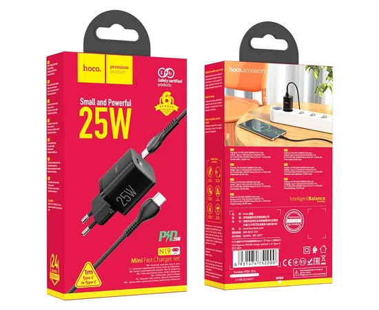 СЗУ HOCO N19 Rigorous PD25W 1Type-C + cable Type-C to Type-C Черный