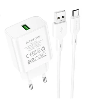 СЗУ Borofone BA72A Spring QC3.0 USB to Type-C White