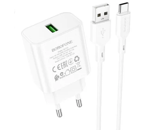 СЗУ Borofone BA72A Spring QC3.0 USB to Type-C White