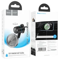 Автоутримувач із БЗУ Hoco HW6 Vision metal magnetic (air outlet) Black / Metal gray