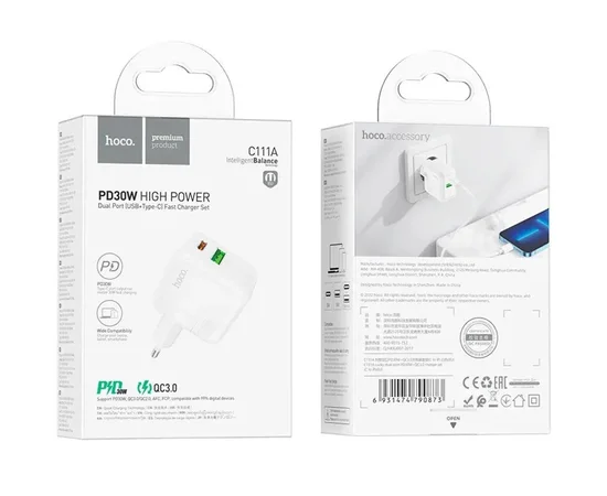 СЗУ Hoco C111A PD 30W+QC3.0 White