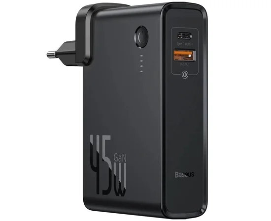 СЗУ + Power Bank 2in1 Baseus GaN (2 Type-C/ 45W) + 10 000 mAh Черный