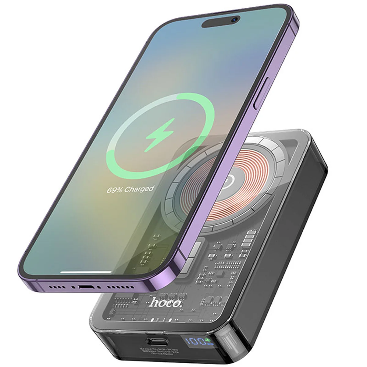 Портативное зарядное устройство Power Bank Hoco Q14A Ice Crystal PD20W с БЗУ 10000 mAh Black