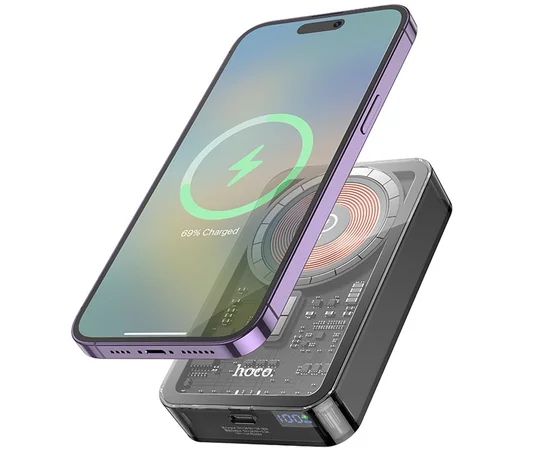 Портативное зарядное устройство Power Bank Hoco Q14A Ice Crystal PD20W с БЗУ 10000 mAh Black