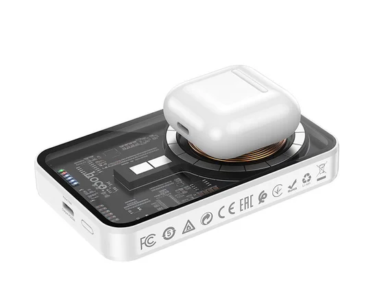 Портативное зарядное устройство Power Bank Hoco Q10 Transparent PD20W с БЗУ 5000 mAh White