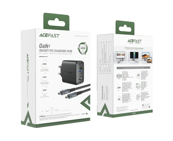 СЗУ Acefast A17 65W GaN multi-function HUB + кабель Type-C to Type-C Black